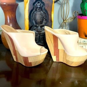 CASADEI Italian Leather Wooden Heels sz 5.5/6